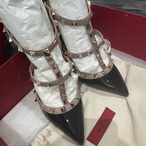 Valentino Black and Gold Studded Heels